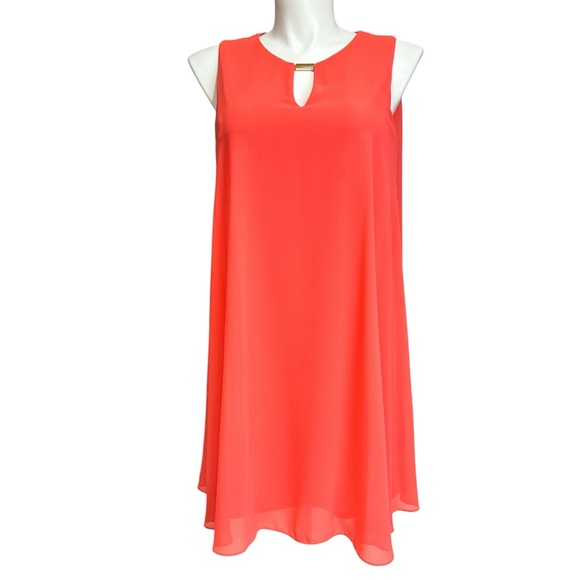 Vince Camuto Women's Coral Back Pleat Chiffon Swing Dress - Picture 2 of 12